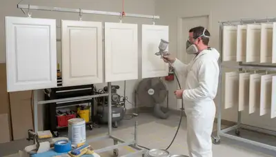 Professional cabinet painting in Naperville IL with smooth spray finish for kitchen refinishing services