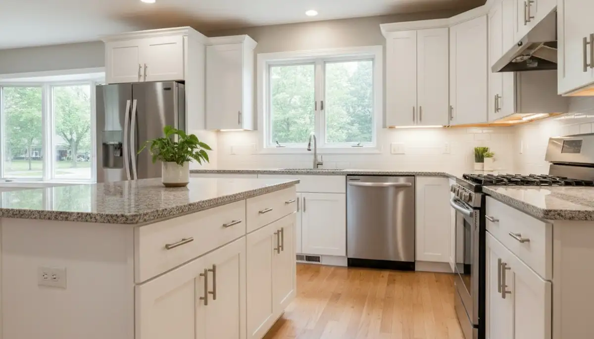 Refinished kitchen cabinets in Naperville IL with smooth, durable paint finish by local house painters