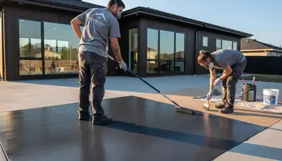Professional concrete staining on Naperville IL patio by local house painting experts