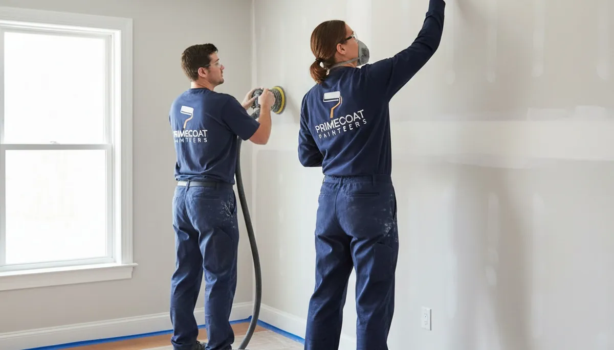 Drywall repair experts fixing wall cracks in a Naperville IL home interior