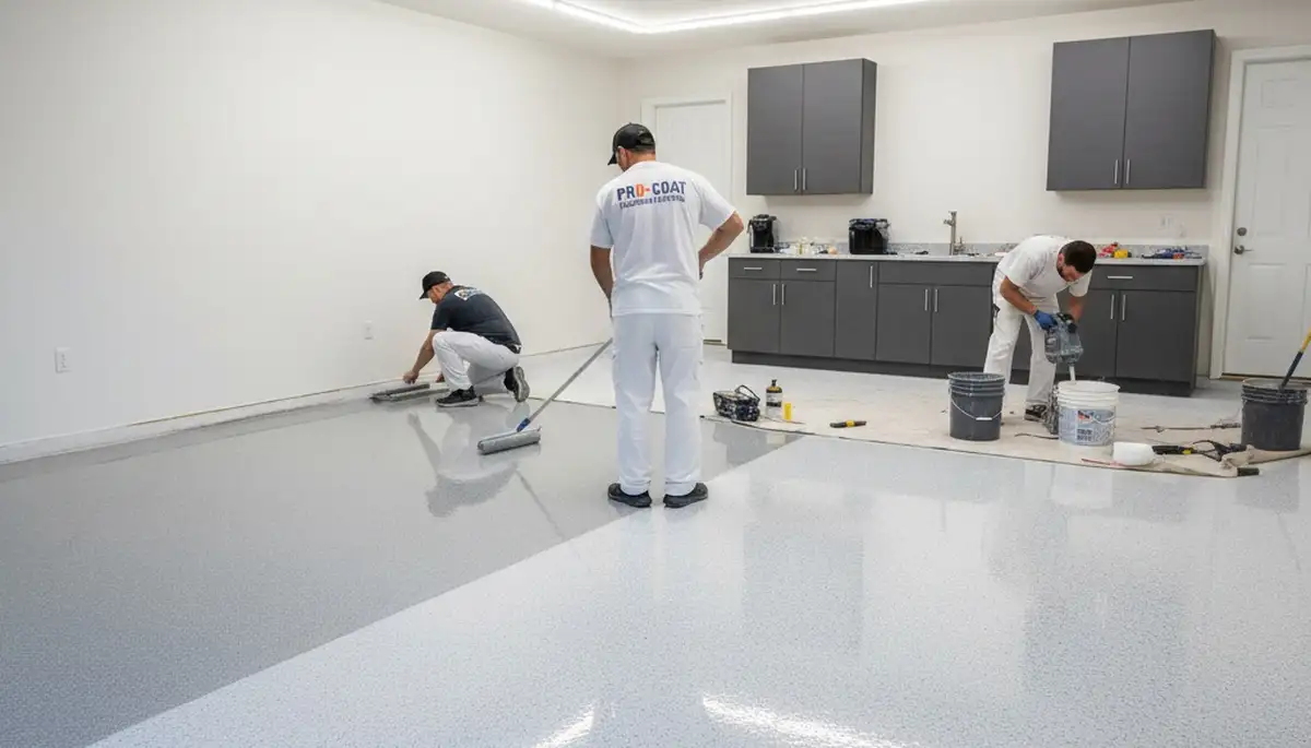 Professional epoxy garage floor coating by painters in Naperville, IL for durable, easy-clean surfaces