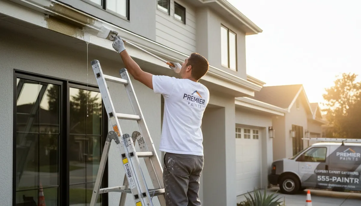 Professional gutter painting on a suburban home in Naperville, IL by expert house painters