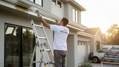 Professional gutter painting on a suburban home in Naperville, IL by expert house painters