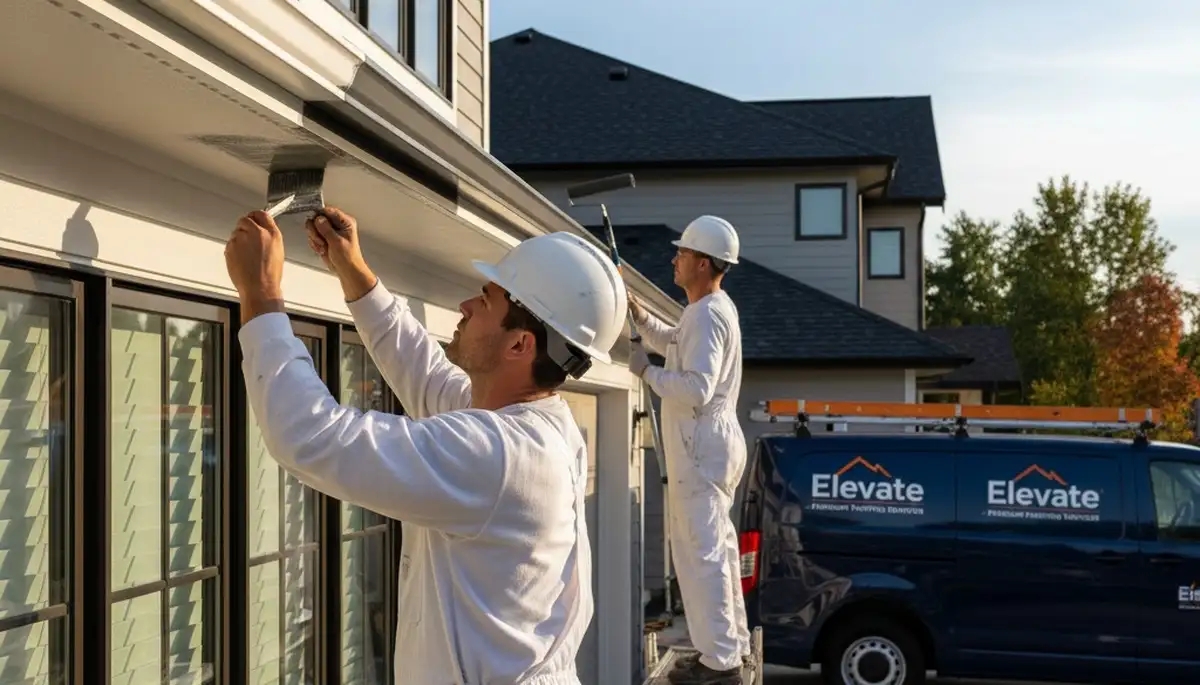 Professional gutter painting on suburban home in Naperville, IL by expert house painters