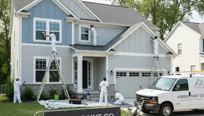 Professional house painters working on exterior home in Naperville IL