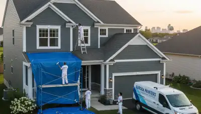 Professional house painters working on exterior home in Naperville IL