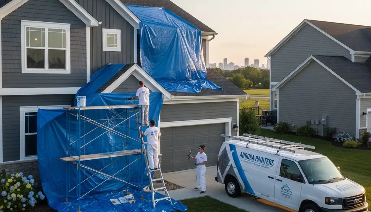 Professional house painters working on exterior home in Naperville, IL