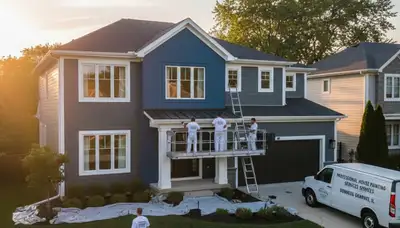 Professional house painters working on residential exterior in Naperville IL