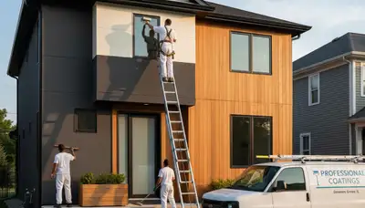 Professional house painters working on exterior home in Naperville IL