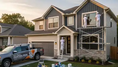 Professional house painters working on exterior home in Naperville IL
