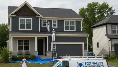 Professional house painters working on exterior home repaint in Naperville IL