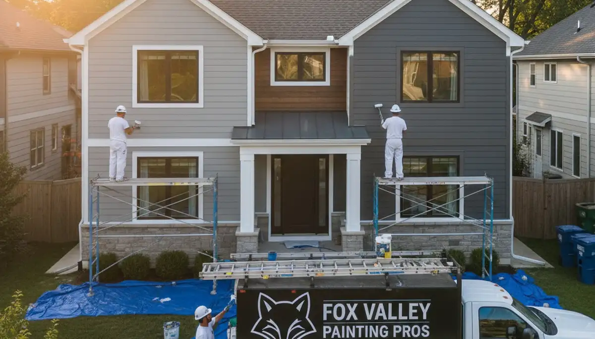 Professional house painters working on residential exterior in Naperville, IL