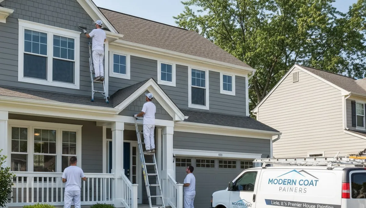 Professional house painters in Naperville IL painting exterior siding of a suburban home