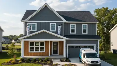 Professional house painters working on exterior home in Naperville, IL