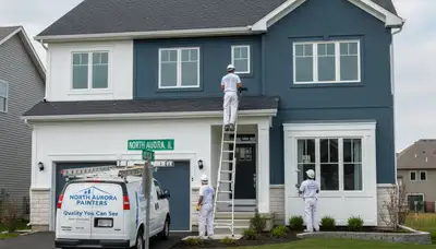 Professional house painters working on exterior home in Naperville, IL