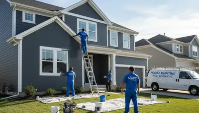 Professional house painters working on residential exterior in Naperville IL