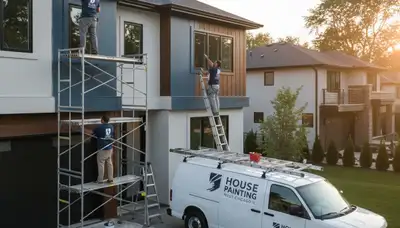 Professional house painters working on exterior home in Naperville IL