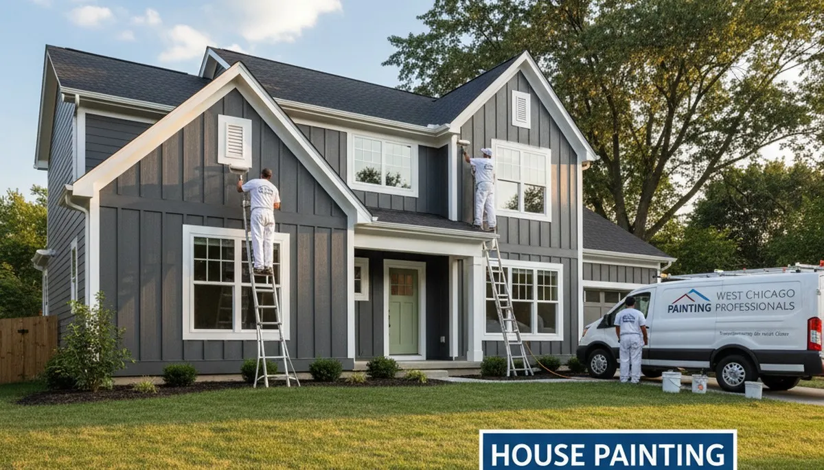 Professional house painters transforming home exterior in Naperville IL