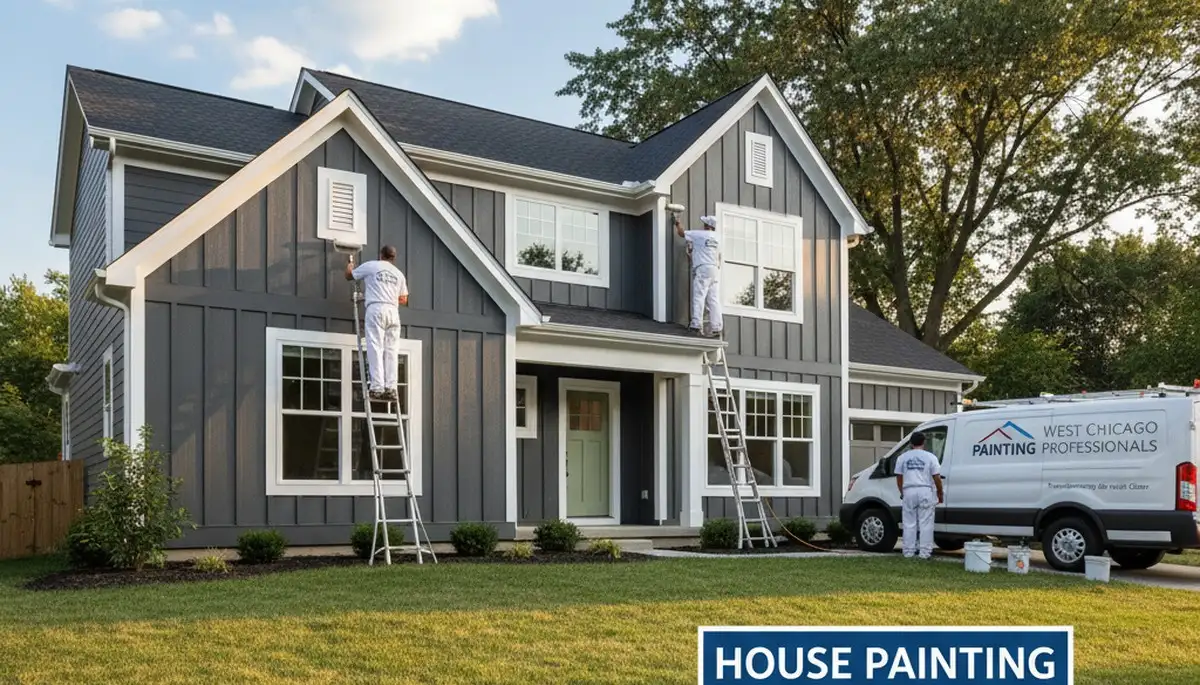 Professional house painters transforming home exterior in Naperville IL
