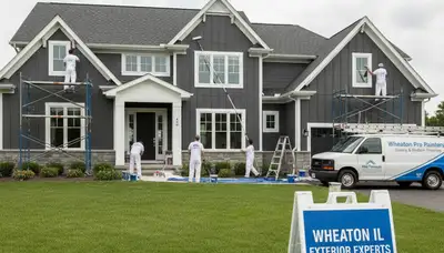 Professional house painters in Naperville IL applying fresh exterior paint to a suburban home