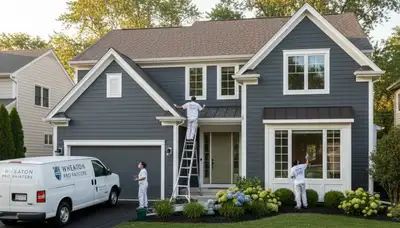 Professional house painters working on exterior home in Naperville IL