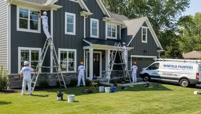 Professional house painters working on home exterior in Naperville IL