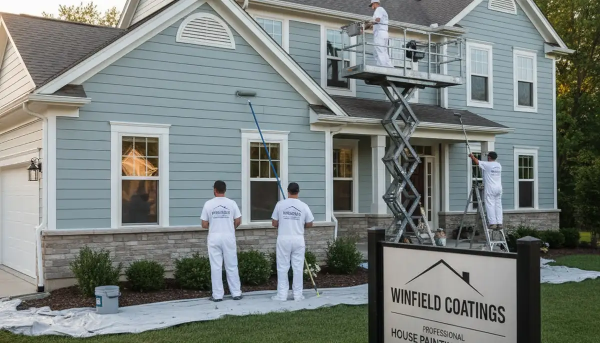 Professional house painters working on exterior home in Naperville, IL