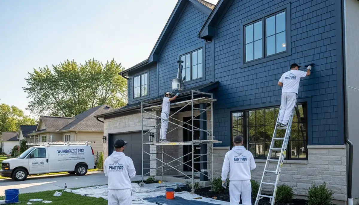 House painters in Naperville, IL painting a home exterior with professional finish