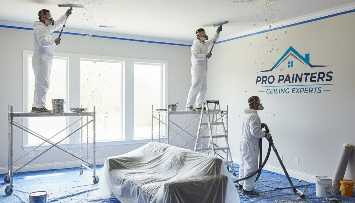 Professional popcorn ceiling removal in Naperville IL home by expert painters for smooth modern finish