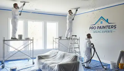 Professional popcorn ceiling removal in Naperville IL home by expert painters for smooth modern finish