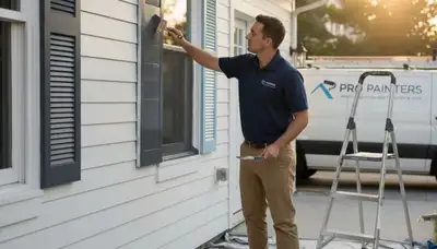 Professional shutter painting and restoration on a Naperville IL home exterior by local house painters