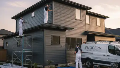 Professional siding painting on a Naperville IL home by expert house painters