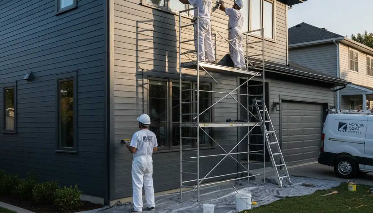 Professional siding painting on a Naperville IL home by expert exterior house painters