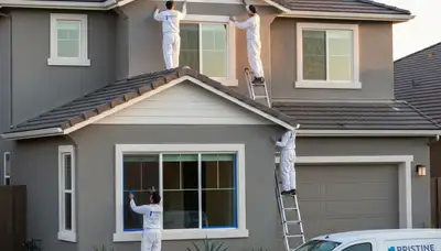 Professional painter refinishing home trim and fascia in Naperville, IL for durable, weather-resistant finish