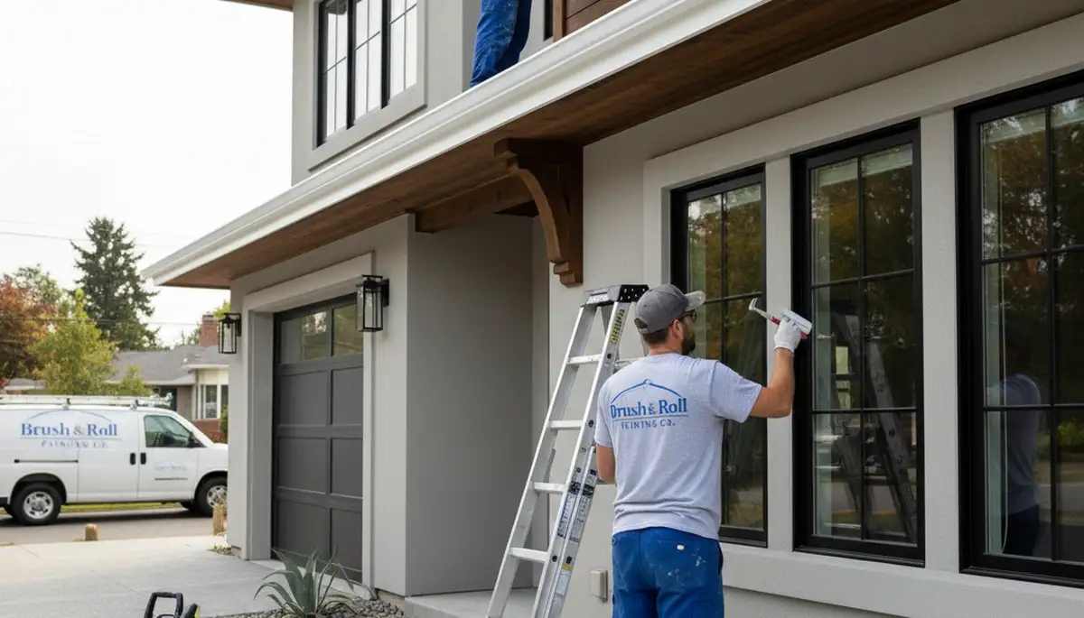 Professional trim and fascia painting on suburban home exterior in Naperville, IL