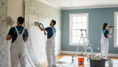 Professional wallpaper removal service in Naperville, IL by expert house painters preparing walls for painting