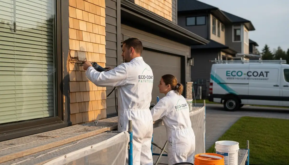 Professional wood rot repair on home siding by expert painters in Naperville, IL